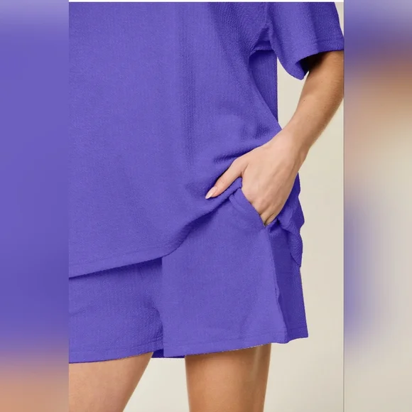 Double Take Full Size Round Neck Short Sleeve and Shorts SET-size Large- NWOT💜 - Picture 3 of 6